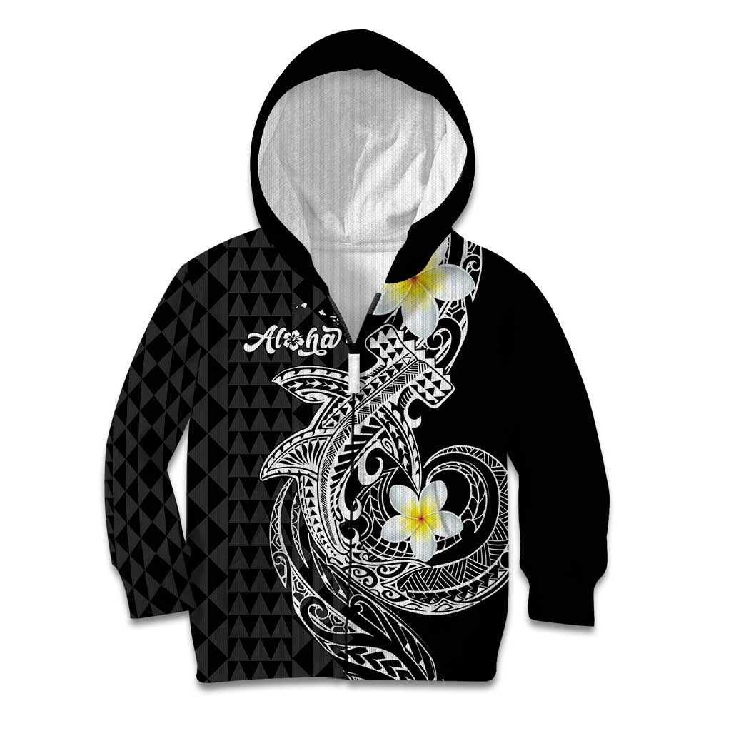 Aloha Hammerhead Shark Kid Hoodie Black Hawaiian Kakau Tribal Tattoo