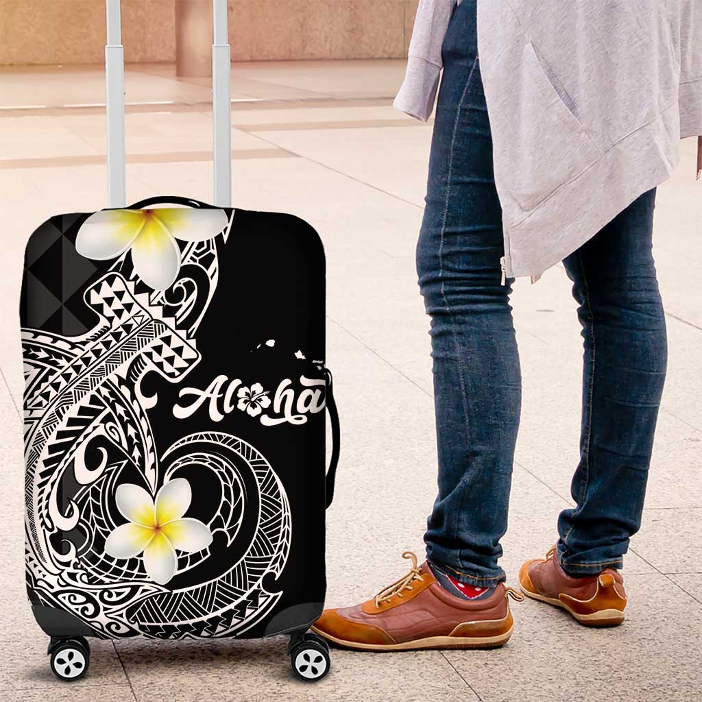 Aloha Hammerhead Shark Luggage Cover Black Hawaiian Kakau Tribal Tattoo