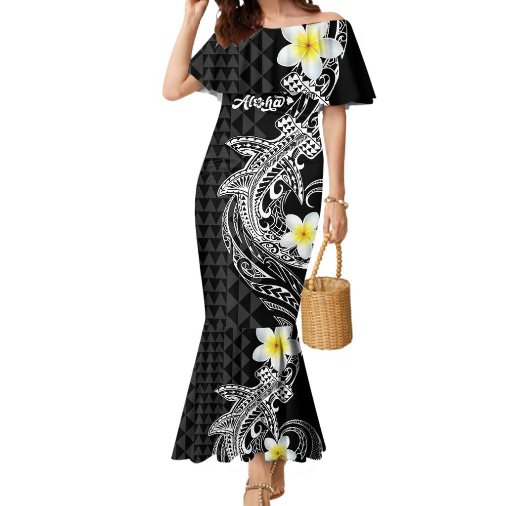 Aloha Hammerhead Shark Mermaid Dress Black Hawaiian Kakau Tribal Tattoo