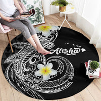 Aloha Hammerhead Shark Round Carpet Black Hawaiian Kakau Tribal Tattoo