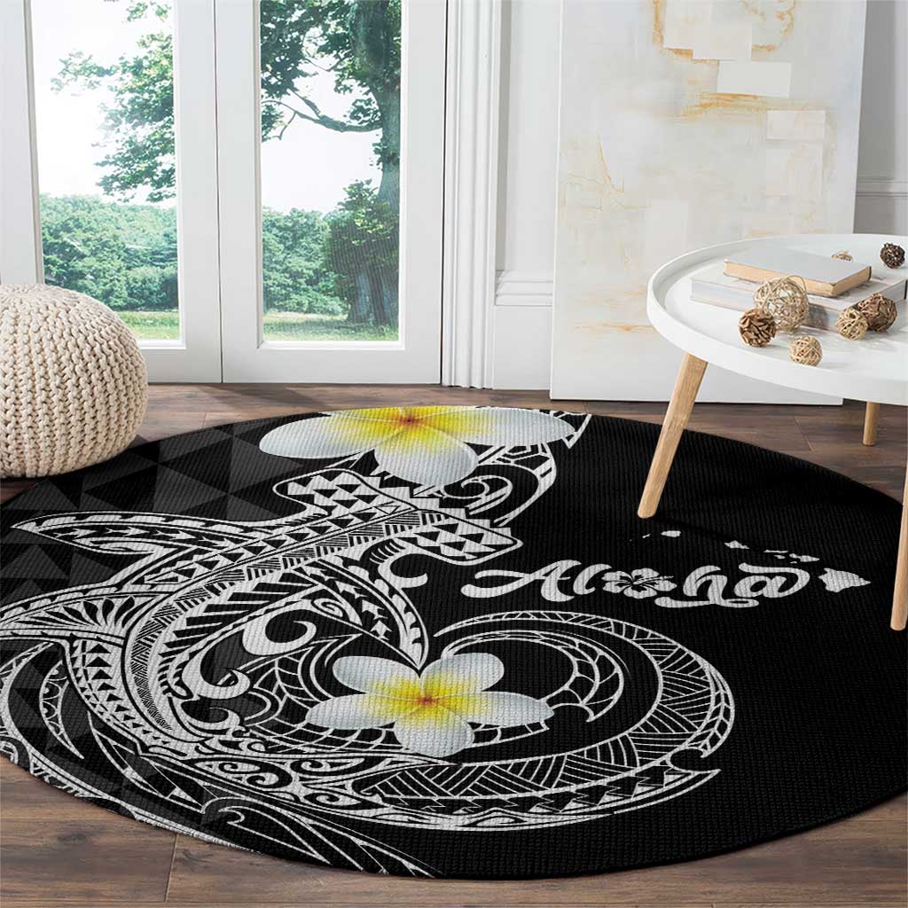 Aloha Hammerhead Shark Round Carpet Black Hawaiian Kakau Tribal Tattoo