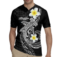 Aloha Hammerhead Shark Rugby Jersey Black Hawaiian Kakau Tribal Tattoo