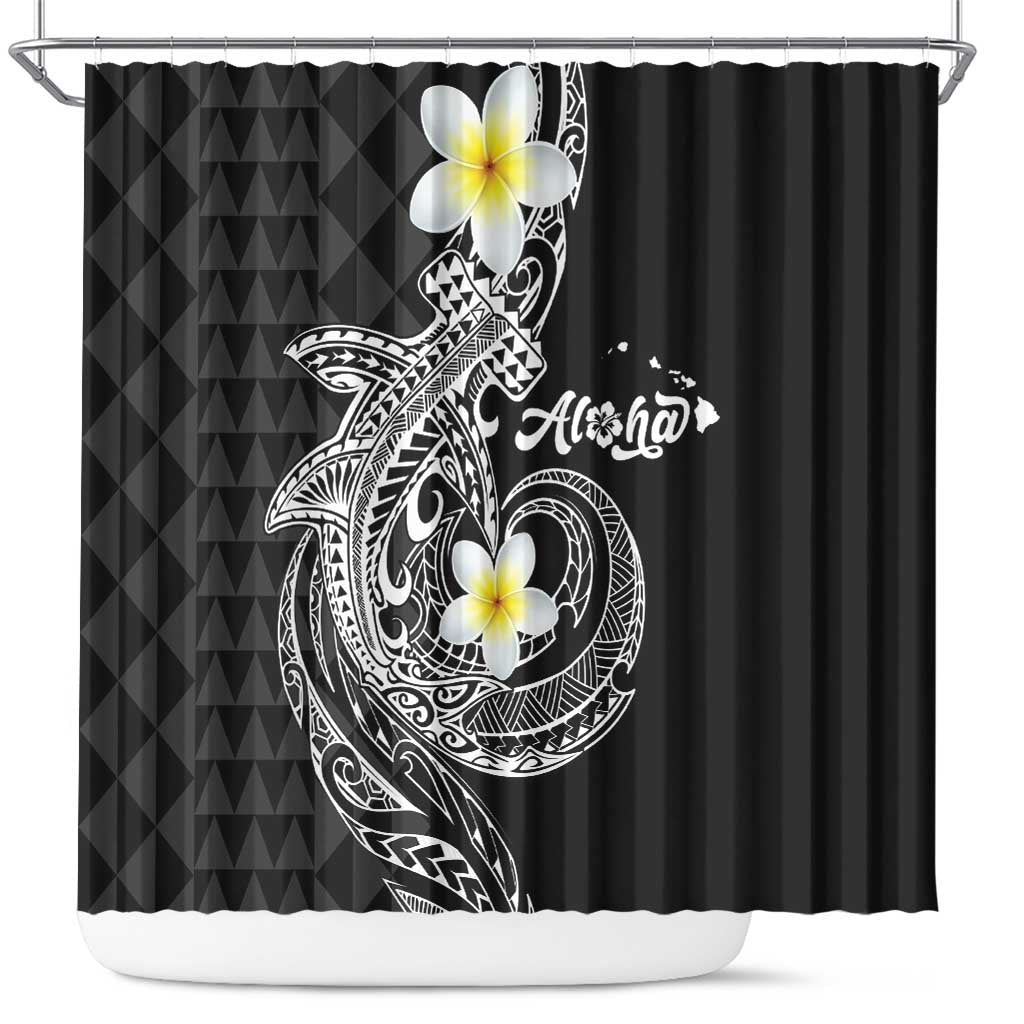 Aloha Hammerhead Shark Shower Curtain Black Hawaiian Kakau Tribal Tattoo