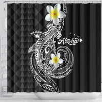Aloha Hammerhead Shark Shower Curtain Black Hawaiian Kakau Tribal Tattoo