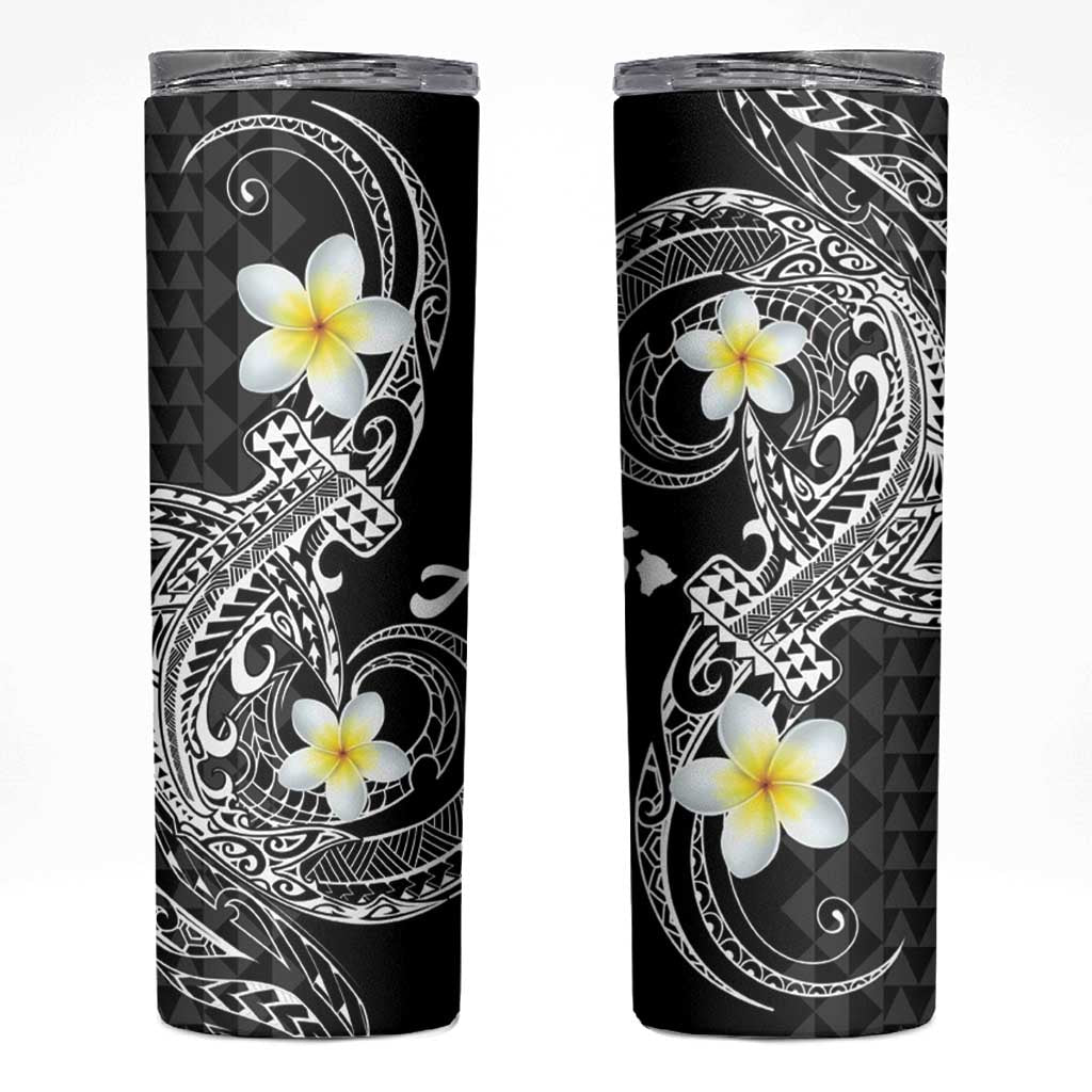 Aloha Hammerhead Shark Skinny Tumbler Black Hawaiian Kakau Tribal Tattoo
