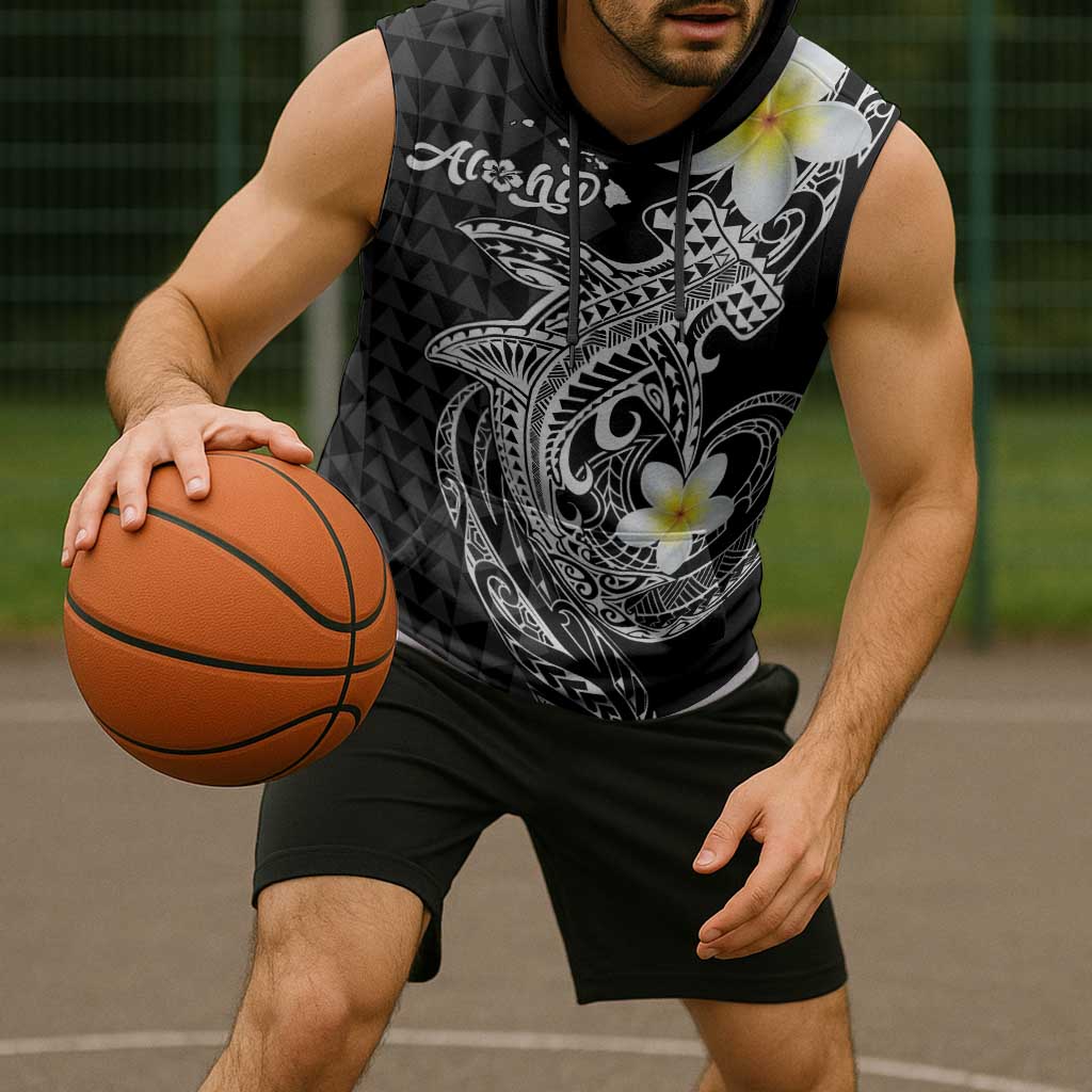 Aloha Hammerhead Shark Sleeveless Hoodie Black Hawaiian Kakau Tribal Tattoo - Polynesian Pride