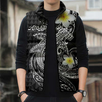 Aloha Hammerhead Shark Sleeveless Puffer Jacket Black Hawaiian Kakau Tribal Tattoo - Polynesian Pride
