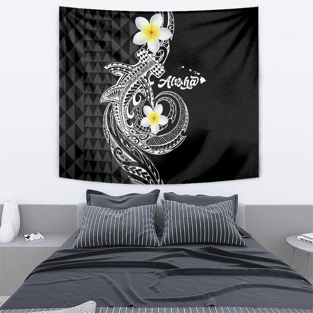 Aloha Hammerhead Shark Tapestry Black Hawaiian Kakau Tribal Tattoo