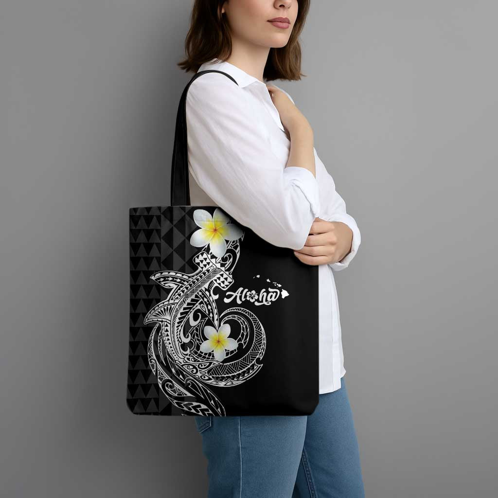 Aloha Hammerhead Shark Tote Bag Black Hawaiian Kakau Tribal Tattoo - Polynesian Pride