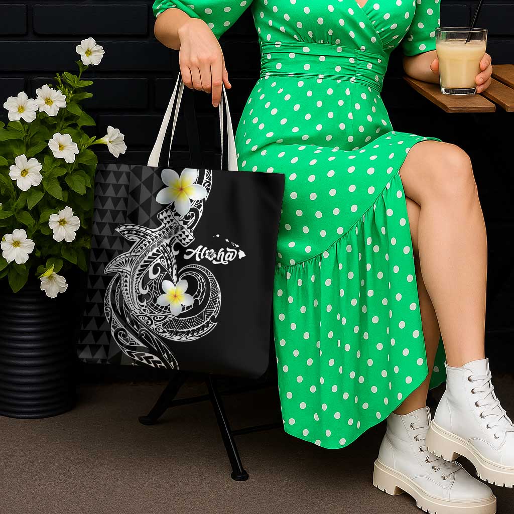 Aloha Hammerhead Shark Tote Bag Black Hawaiian Kakau Tribal Tattoo - Polynesian Pride