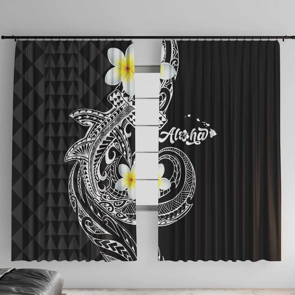 Aloha Hammerhead Shark Window Curtain Black Hawaiian Kakau Tribal Tattoo