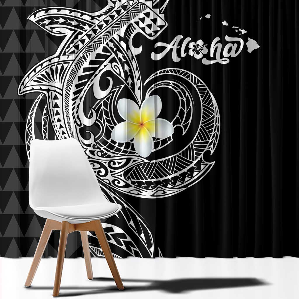 Aloha Hammerhead Shark Window Curtain Black Hawaiian Kakau Tribal Tattoo
