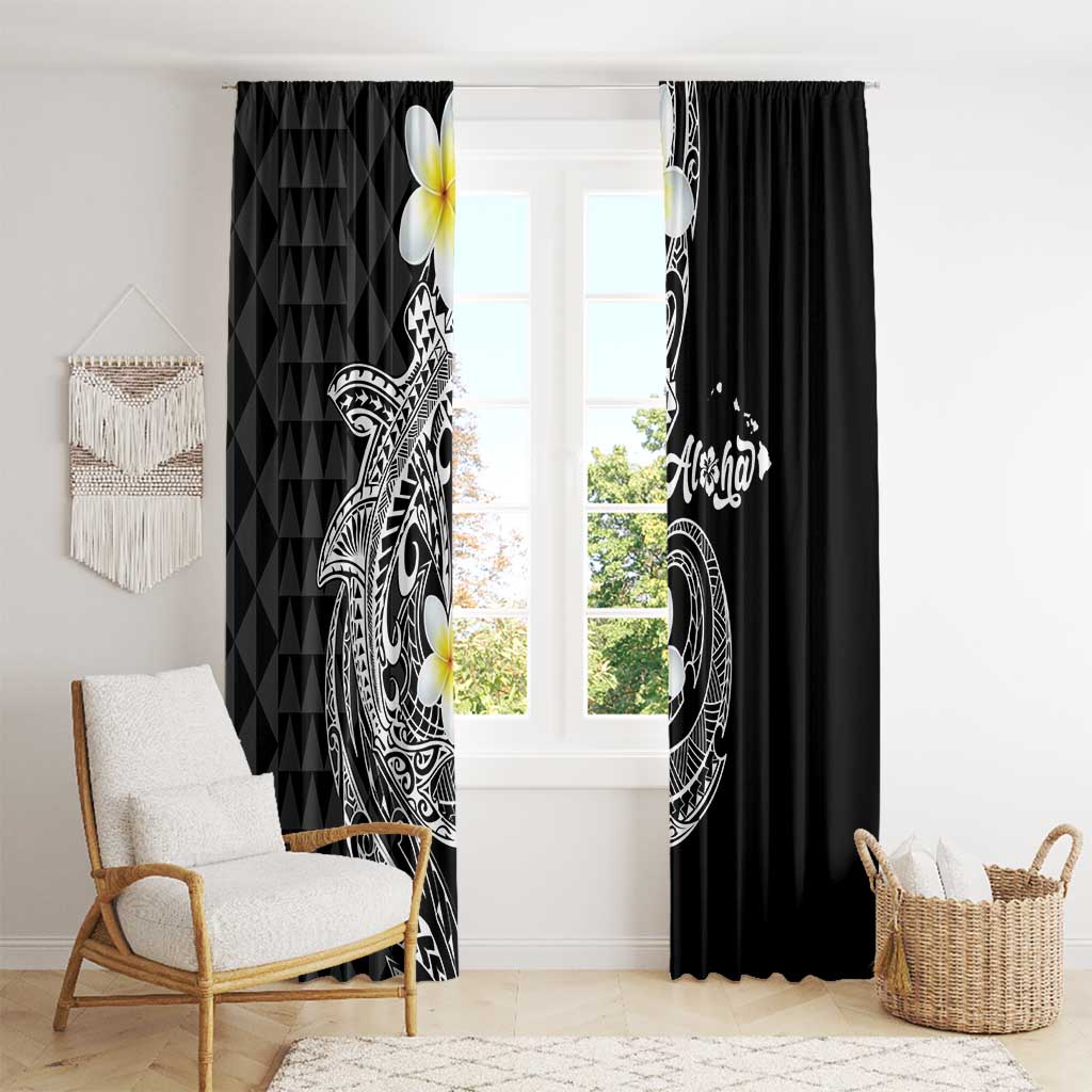 Aloha Hammerhead Shark Window Curtain Black Hawaiian Kakau Tribal Tattoo