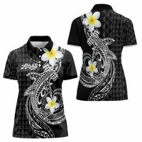 Aloha Hammerhead Shark Women Polo Shirt Black Hawaiian Kakau Tribal Tattoo