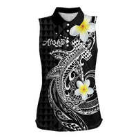 Aloha Hammerhead Shark Women Sleeveless Polo Shirt Black Hawaiian Kakau Tribal Tattoo