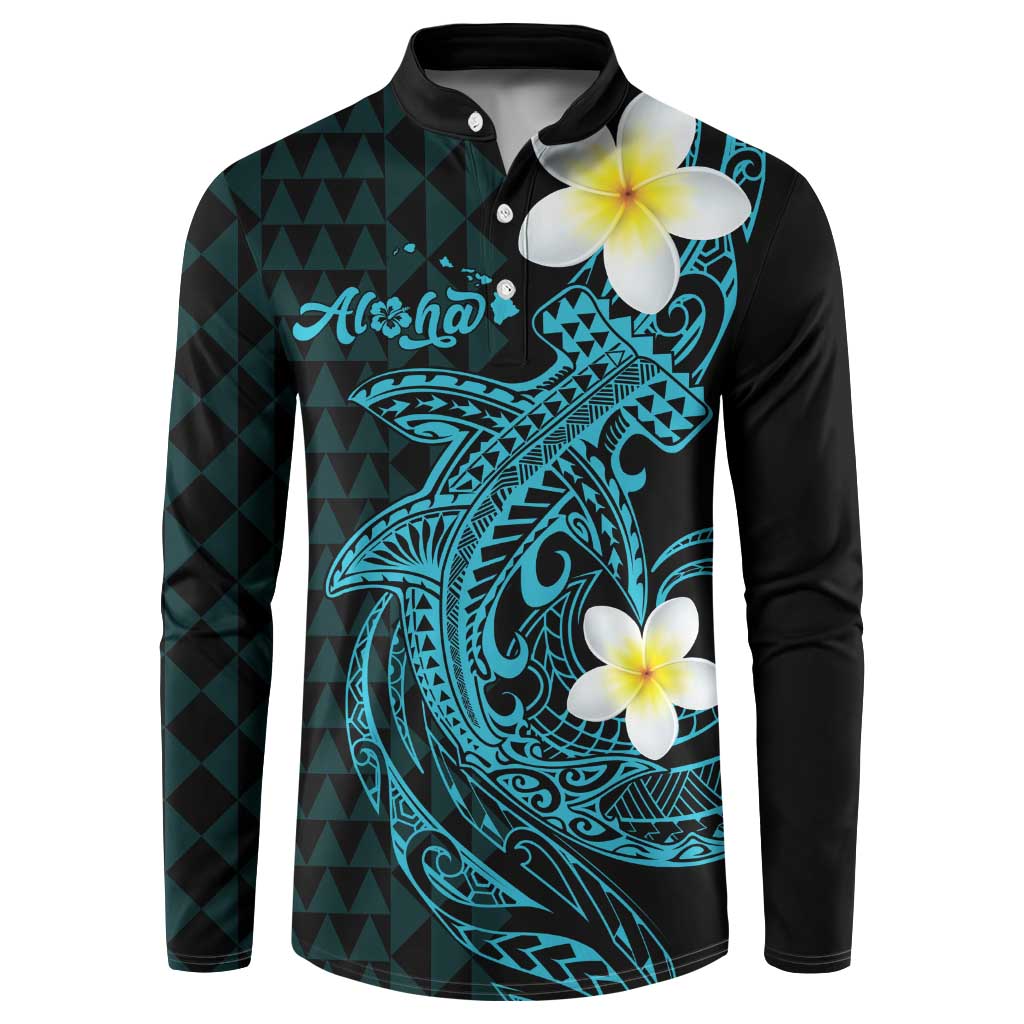 Aloha Hammerhead Shark Button Sweatshirt Calypso Hawaiian Kakau Tribal Tattoo