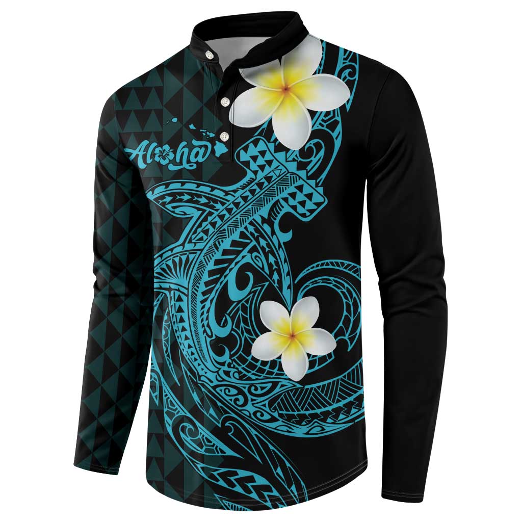 Aloha Hammerhead Shark Button Sweatshirt Calypso Hawaiian Kakau Tribal Tattoo
