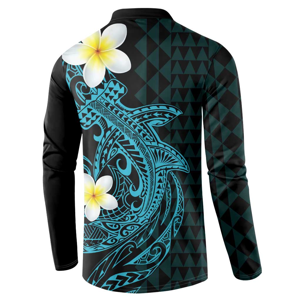 Aloha Hammerhead Shark Button Sweatshirt Calypso Hawaiian Kakau Tribal Tattoo