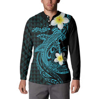 Aloha Hammerhead Shark Button Sweatshirt Calypso Hawaiian Kakau Tribal Tattoo