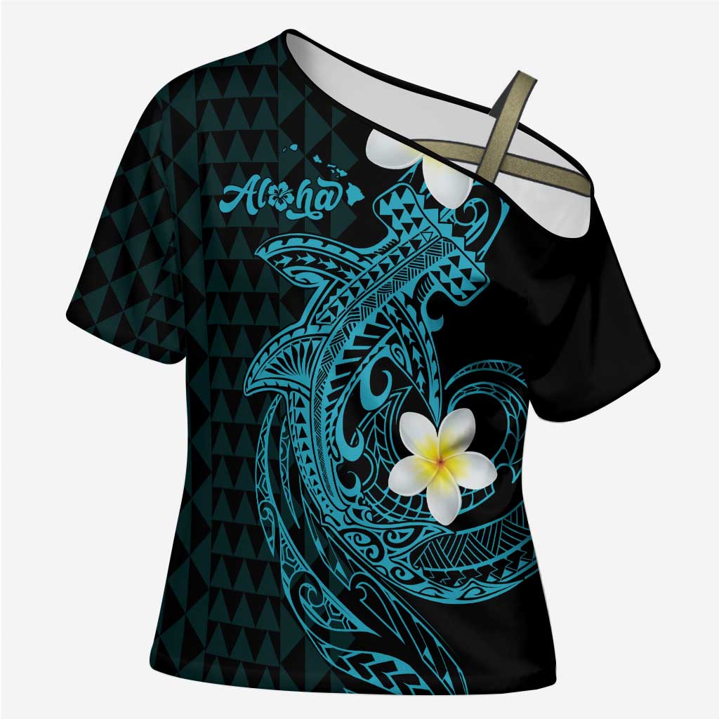 Aloha Hammerhead Shark Cross Shoulder Shirt Calypso Hawaiian Kakau Tribal Tattoo - Polynesian Pride