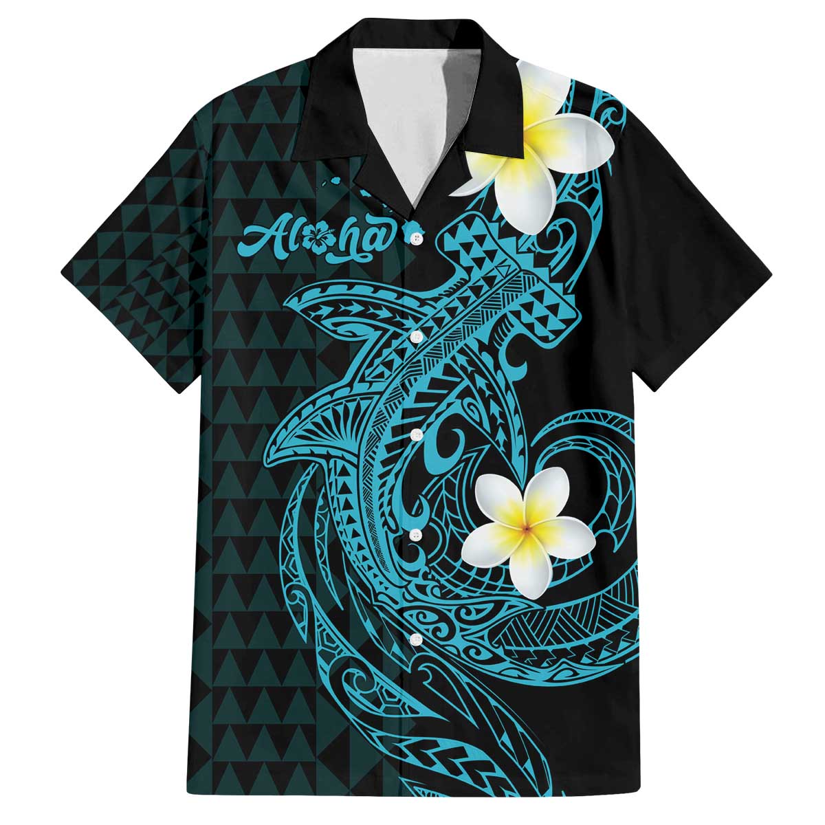 Aloha Hammerhead Shark Family Matching Off The Shoulder Long Sleeve Dress and Hawaiian Shirt Calypso Hawaiian Kakau Tribal Tattoo