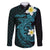 Aloha Hammerhead Shark Family Matching Off The Shoulder Long Sleeve Dress and Hawaiian Shirt Calypso Hawaiian Kakau Tribal Tattoo