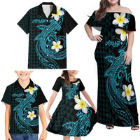 Aloha Hammerhead Shark Family Matching Off Shoulder Maxi Dress and Hawaiian Shirt Calypso Hawaiian Kakau Tribal Tattoo