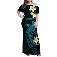 Aloha Hammerhead Shark Family Matching Off Shoulder Maxi Dress and Hawaiian Shirt Calypso Hawaiian Kakau Tribal Tattoo