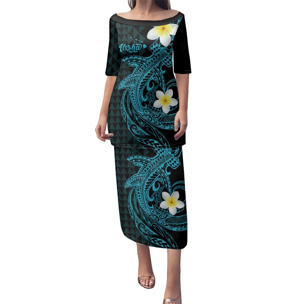 Aloha Hammerhead Shark Family Matching Puletasi and Hawaiian Shirt Calypso Hawaiian Kakau Tribal Tattoo