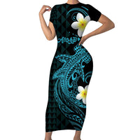 Aloha Hammerhead Shark Family Matching Short Sleeve Bodycon Dress and Hawaiian Shirt Calypso Hawaiian Kakau Tribal Tattoo