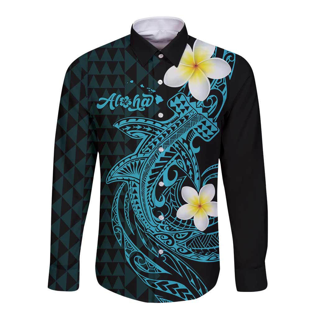 Aloha Hammerhead Shark Long Sleeve Button Shirt Calypso Hawaiian Kakau Tribal Tattoo