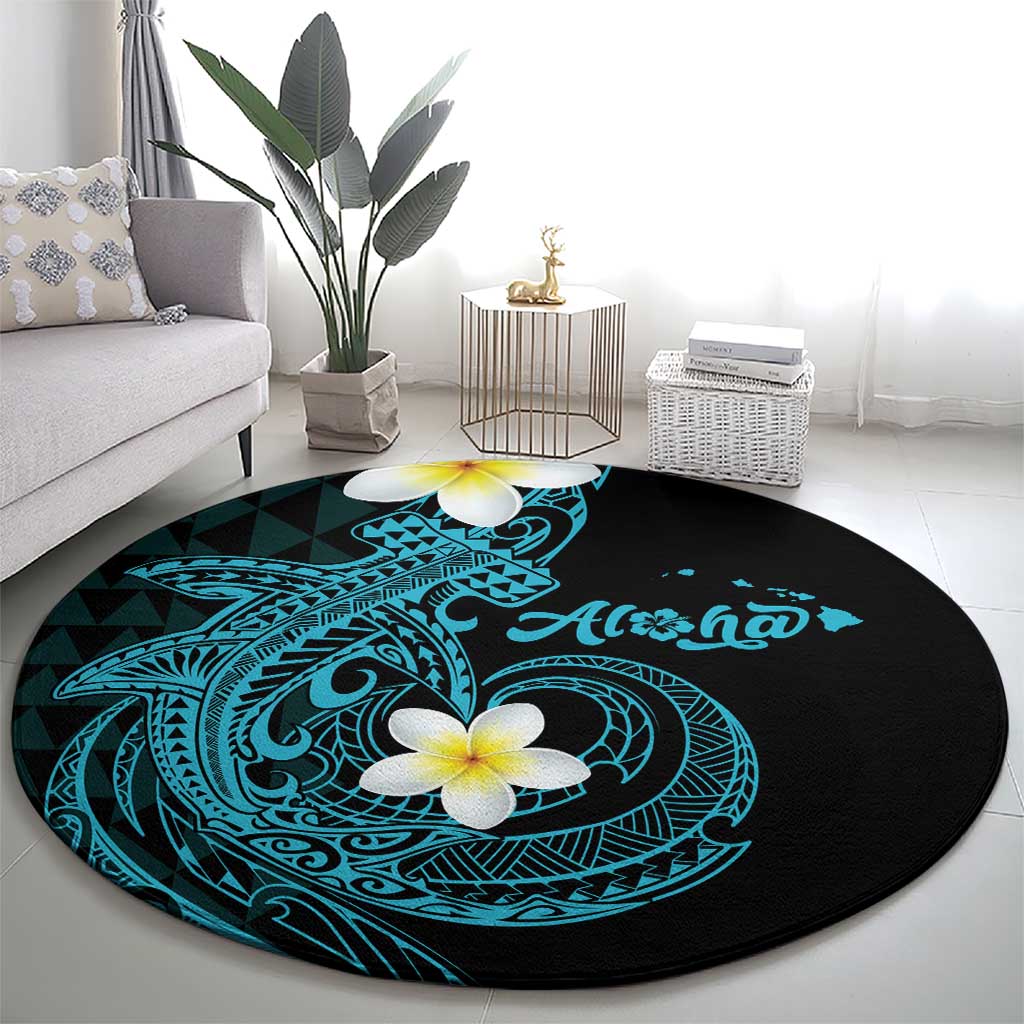 Aloha Hammerhead Shark Round Carpet Calypso Hawaiian Kakau Tribal Tattoo