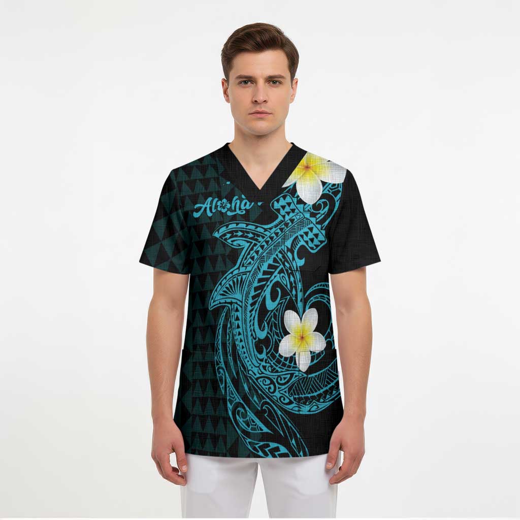 Aloha Hammerhead Shark Scrub Top Calypso Hawaiian Kakau Tribal Tattoo - Polynesian Pride