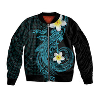 Aloha Hammerhead Shark Sleeve Zip Bomber Jacket Calypso Hawaiian Kakau Tribal Tattoo