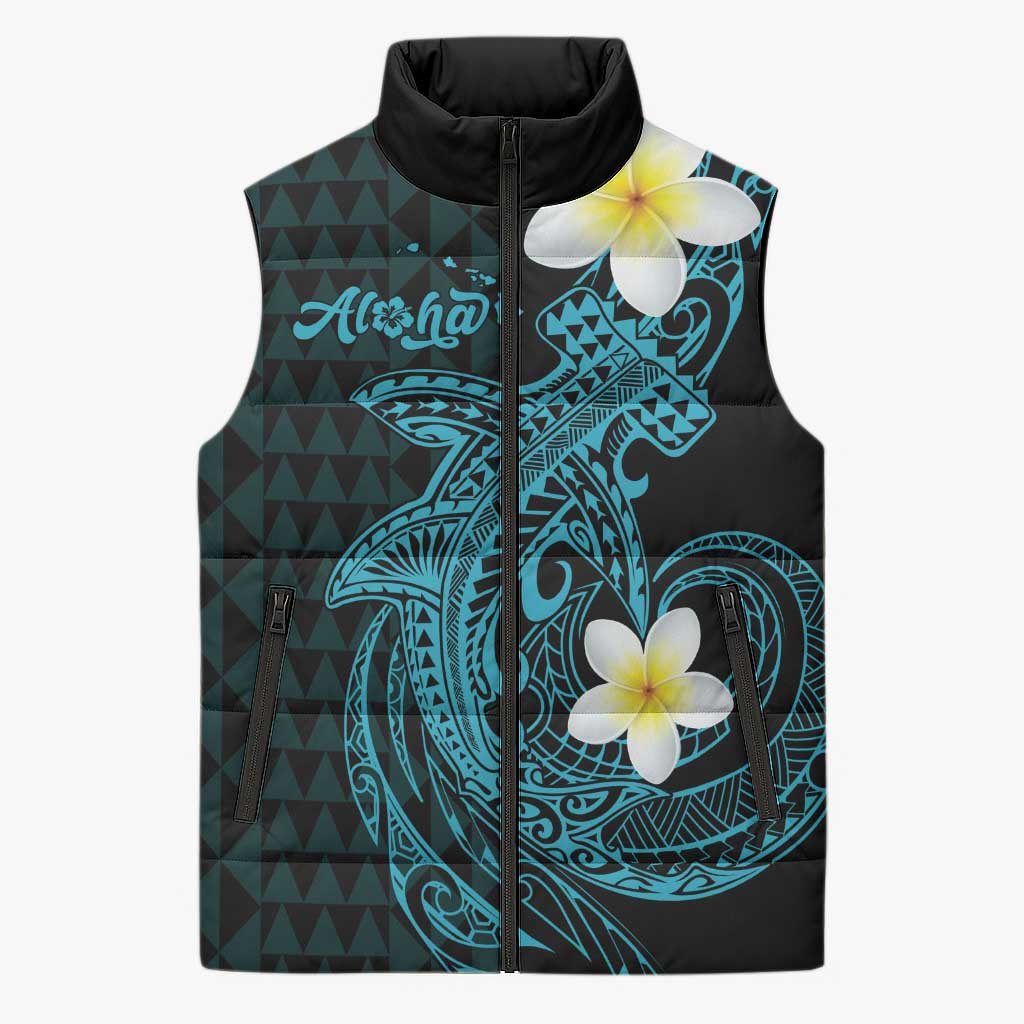 Aloha Hammerhead Shark Sleeveless Puffer Jacket Calypso Hawaiian Kakau Tribal Tattoo - Polynesian Pride
