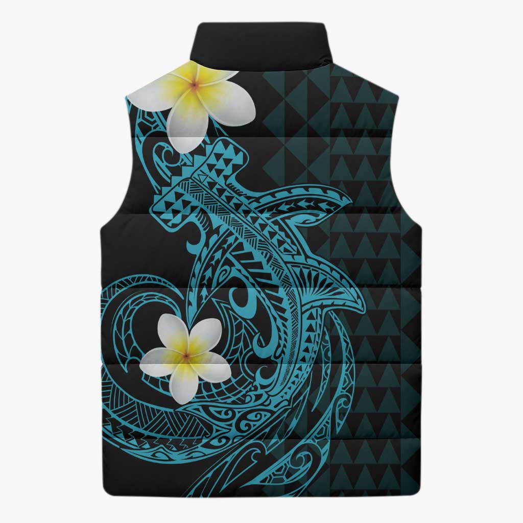 Aloha Hammerhead Shark Sleeveless Puffer Jacket Calypso Hawaiian Kakau Tribal Tattoo - Polynesian Pride