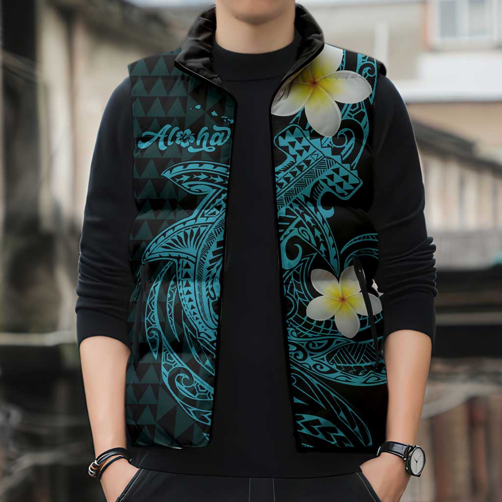 Aloha Hammerhead Shark Sleeveless Puffer Jacket Calypso Hawaiian Kakau Tribal Tattoo - Polynesian Pride