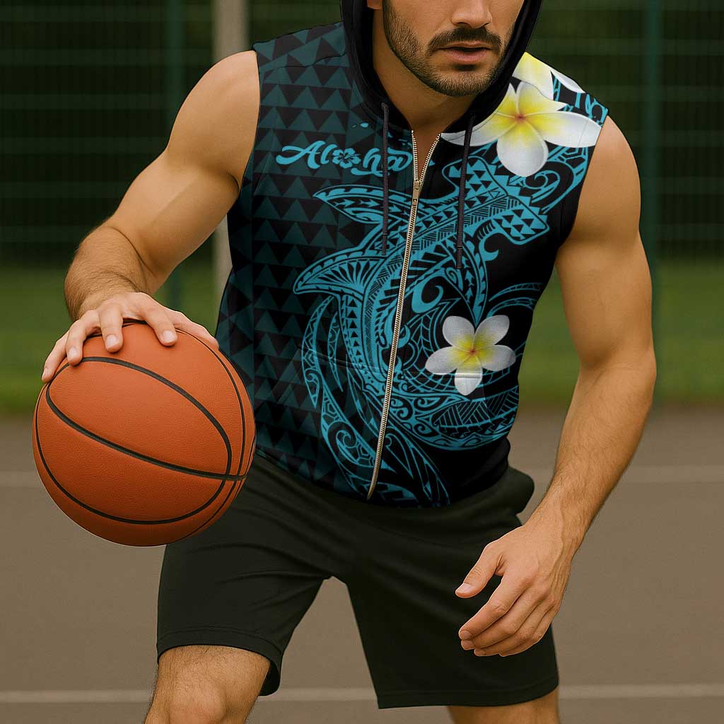 Aloha Hammerhead Shark Sleeveless Zip Hoodie Calypso Hawaiian Kakau Tribal Tattoo LT9