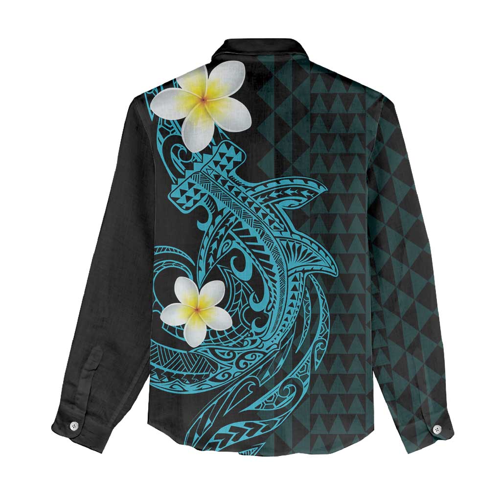Aloha Hammerhead Shark Women Casual Shirt Calypso Hawaiian Kakau Tribal Tattoo