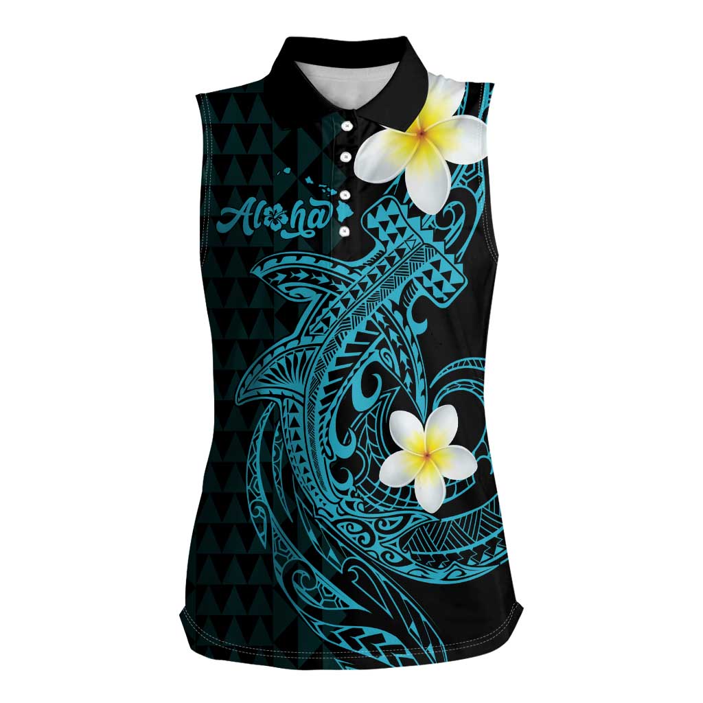 Aloha Hammerhead Shark Women Sleeveless Polo Shirt Calypso Hawaiian Kakau Tribal Tattoo