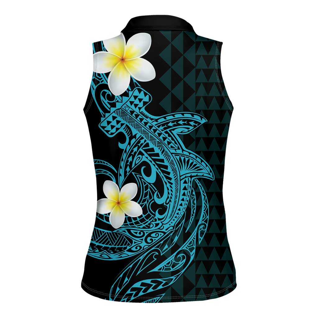 Aloha Hammerhead Shark Women Sleeveless Polo Shirt Calypso Hawaiian Kakau Tribal Tattoo