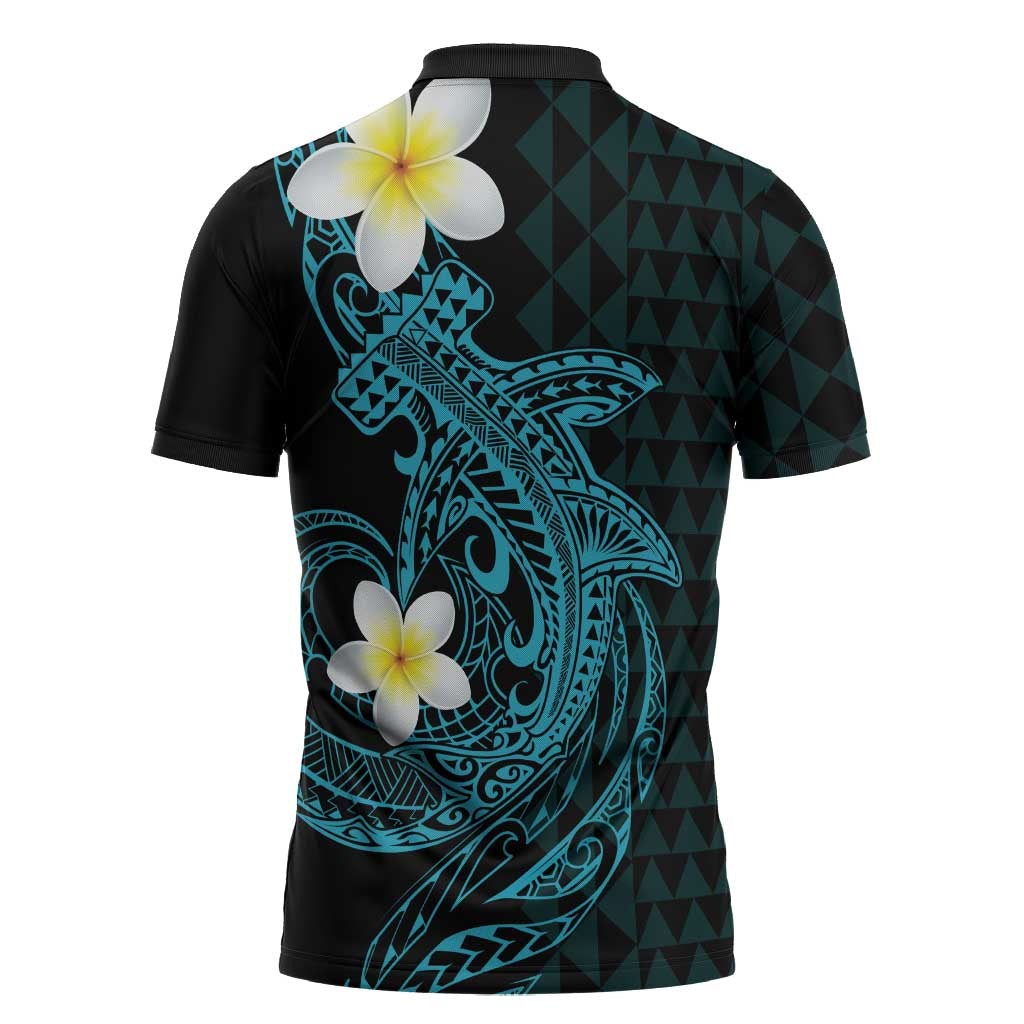Aloha Hammerhead Shark Zipper Polo Shirt Calypso Hawaiian Kakau Tribal Tattoo - Polynesian Pride