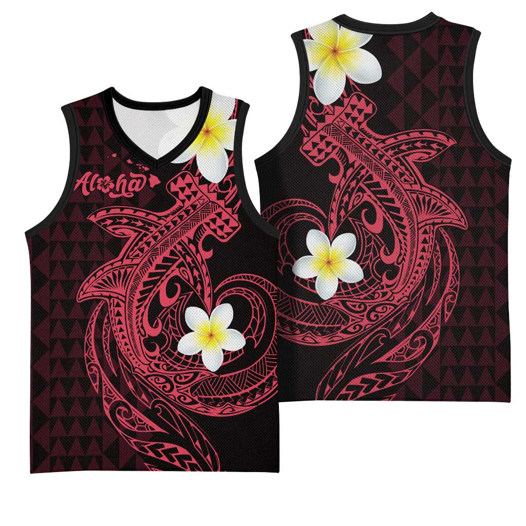 Aloha Hammerhead Shark Basketball Jersey Feverish Pink Hawaiian Kakau Tribal Tattoo - Polynesian Pride