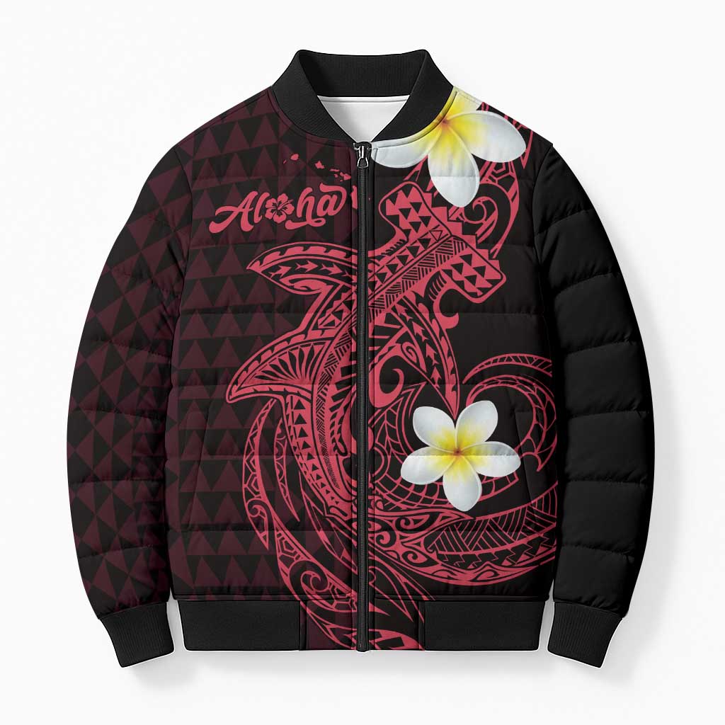 Aloha Hammerhead Shark Bomber Puffer Jacket Feverish Pink Hawaiian Kakau Tribal Tattoo - Polynesian Pride