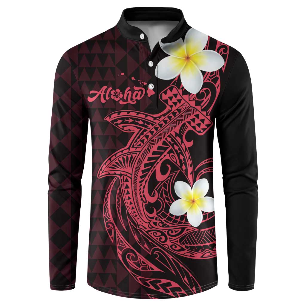 Aloha Hammerhead Shark Button Sweatshirt Feverish Pink Hawaiian Kakau Tribal Tattoo