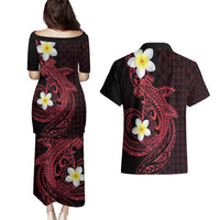 Aloha Hammerhead Shark Couples Matching Puletasi and Hawaiian Shirt Feverish Pink Hawaiian Kakau Tribal Tattoo