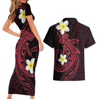 Aloha Hammerhead Shark Couples Matching Short Sleeve Bodycon Dress and Hawaiian Shirt Feverish Pink Hawaiian Kakau Tribal Tattoo