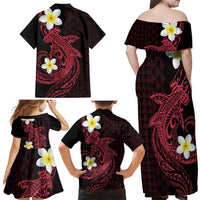 Aloha Hammerhead Shark Family Matching Off Shoulder Maxi Dress and Hawaiian Shirt Feverish Pink Hawaiian Kakau Tribal Tattoo