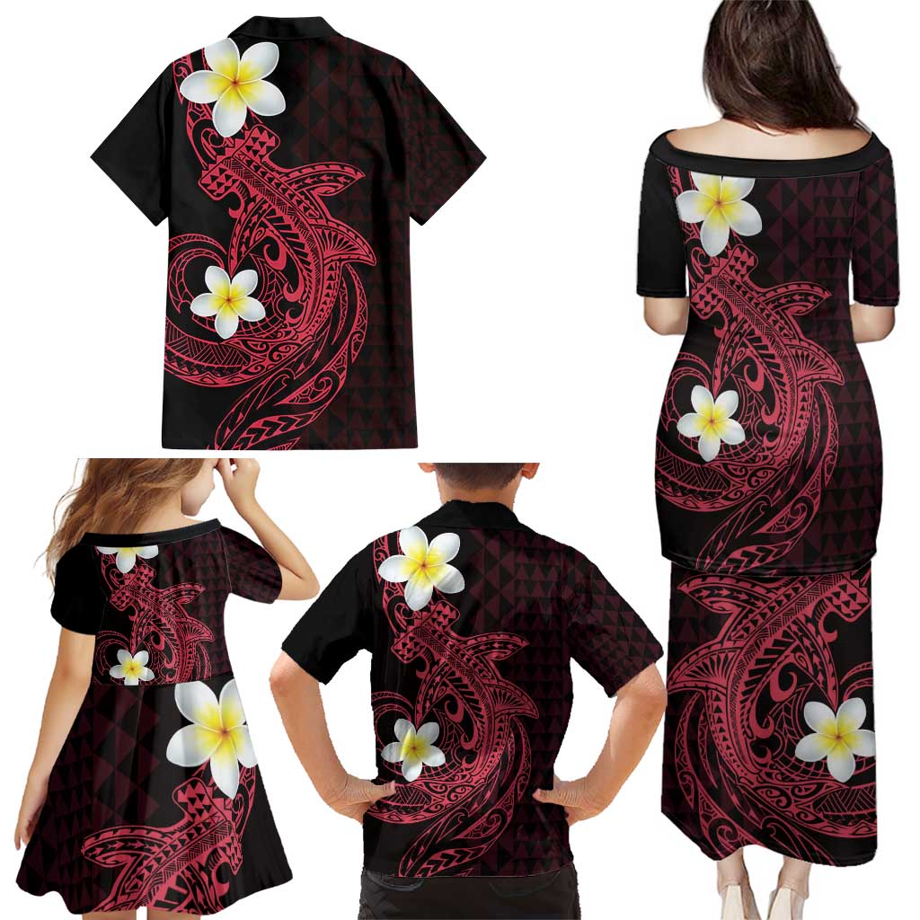 Aloha Hammerhead Shark Family Matching Puletasi and Hawaiian Shirt Feverish Pink Hawaiian Kakau Tribal Tattoo
