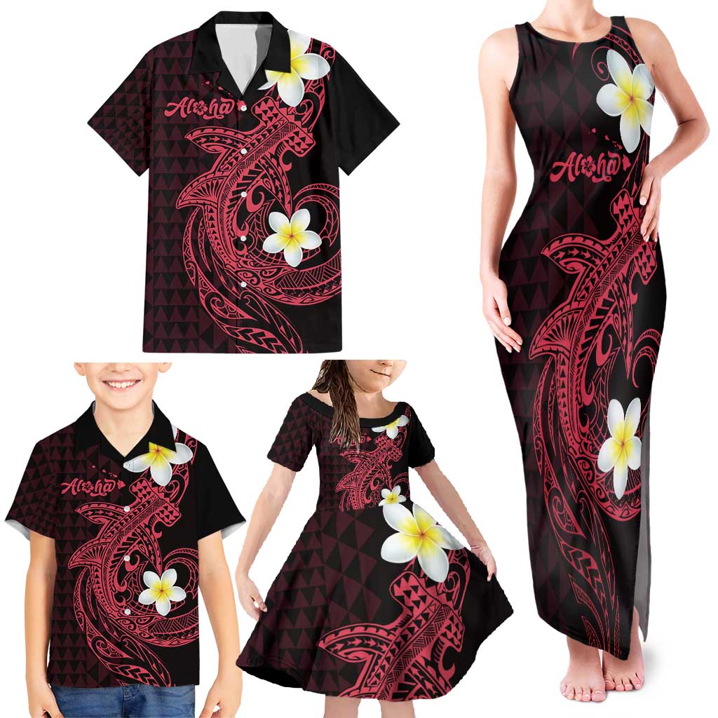 Aloha Hammerhead Shark Family Matching Tank Maxi Dress and Hawaiian Shirt Feverish Pink Hawaiian Kakau Tribal Tattoo